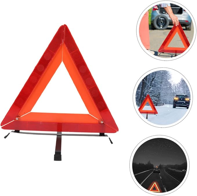 ULTECHNOVO Car Essentials Road Safety Warning Sign Reflective Triangle Sturdy Plastic Quick Use Folding Roadside Triangle