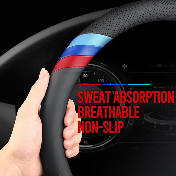 HAOTULE Nappa Leather Slim Stylish Steering Wheel Cover for BMW Steering Wheel Cover Interior Conversion (Black)