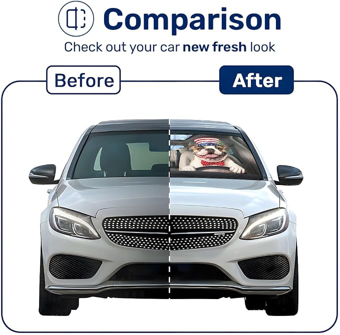 GENANY American Bulldog Windshield Sun Shade for Car SUV Truck (64x32 Inches), Automobile Sunshade, Protector Blocks UV, Car Decor