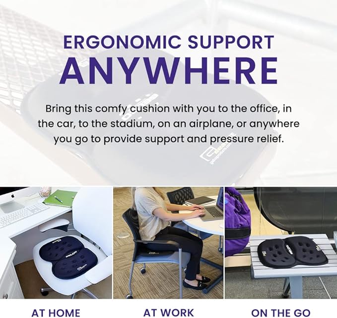 G Seat LITE Travel Gel Foam Cushion | Back Pain, Sciatica, Pressure Relief | Relieves Tailbone Discomfort, Promote Healthy Posture | Ergonomic Comfort | Car, Commute, Airplane and Travel - Gray