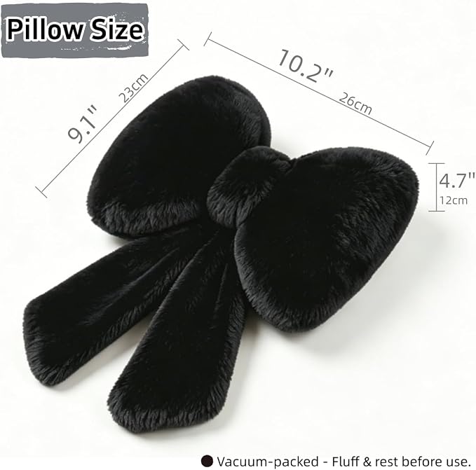 Sexysamba 2 Pcs Plush Bow Car Headrest Neck Pillow Cute Bow Pillow for Car Seat Décor Soft Neck Support for Comfortable Driving Traveling Office Fluffy Head Rest Cushion, Black