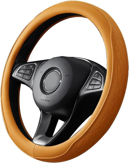 Zpana Car Steering Wheel Cover, 14.5-15" Breathable Soft Leather Vehicle Steering Wheel Protector with Anti-Slip Lining, Comfortable Auto Interior Decoration Accessories, Universal Fit (Orange)