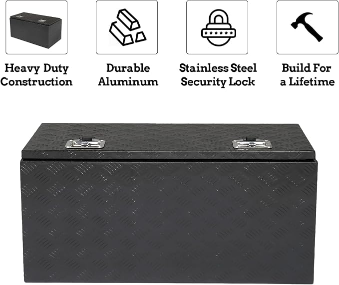 36“L x 17" W x 18" H Aluminum Underbody Truck Toolbox with Lock | Waterproof Square Truck Storage Organizer Chest for Pick Up Truck Bed, RV Trailer, Van, Black Tool Box