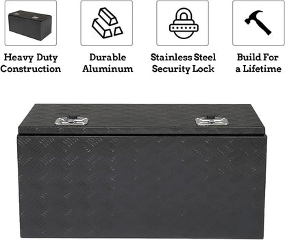 36“L x 17" W x 18" H Aluminum Underbody Truck Toolbox with Lock | Waterproof Square Truck Storage Organizer Chest for Pick Up Truck Bed, RV Trailer, Van, Black Tool Box