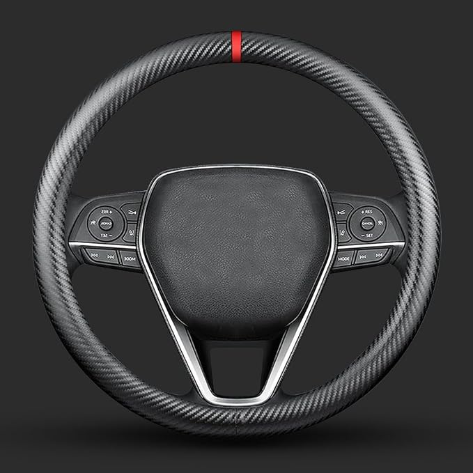 Carbon Fiber Leather car Steering Wheel Cover, Comfortable and Anti-Skid, Universal 15 inch (Black)