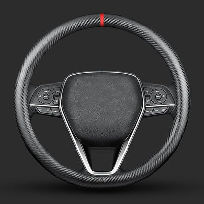 Carbon Fiber Leather car Steering Wheel Cover, Comfortable and Anti-Skid, Universal 15 inch (Black)