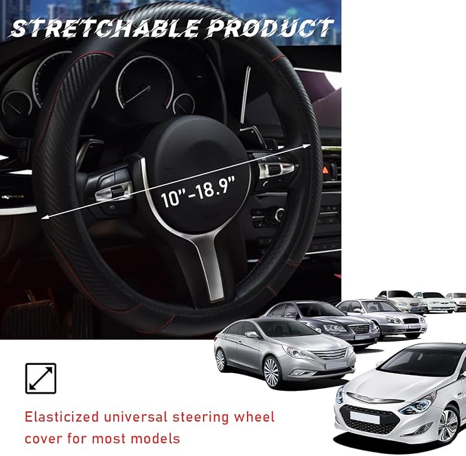povtii Car Steering Wheel Cover, 15 Inch Leather Breathable Auto Steering Wheel Protector, Comfortable Non-Slip Vehicle Steering Wheel Covers, Universal Interior Car Accessories (Black)