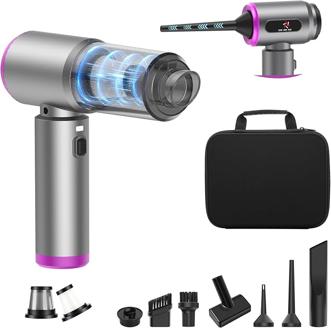 Car Vacuum 3 in 1 High Power Cordless Mini Vacuum Cleaner& Air Blower, 25000PA Suction 250000RPM Air Duster, 6000mAh Portable Handheld Small Vacuum Cleaner for Car Home Office