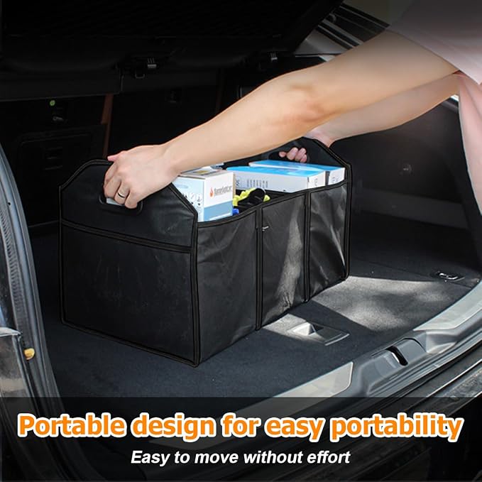 Car Trunk Organizer, 42L Collapsible Vehicle Storage Box with Reinforced Handles and Compartments, Waterproof Auto Interior Organizing Accessories, Universal for SUV, Truck, RV