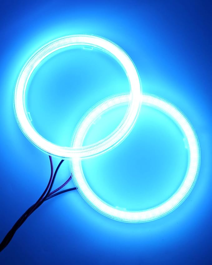 Qasim 80MM Ice Blue Halo Rings Angel Eyes COB 51SMD LED Warning Lamps with Plastic Cover 12V 24V