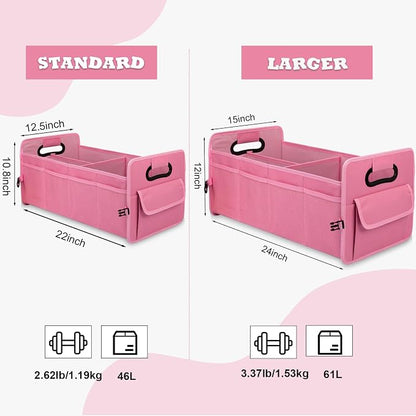 JiatuA Car Trunk Organizer, Car Organizers and Storage Collapsible Multi Compartment Container Box, Adjustable Car Accessories for SUV Sedan Truck, Standard Size, Pink