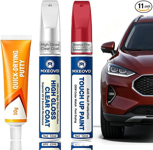 Bronze Fire Metallic H7 Touch Up Paint Compatible with Ford, All in One Car Scratch Repair Kit with Primer Putty & Clear Coat, Complete Sanding Tools Set for Scratches Chips Nicks