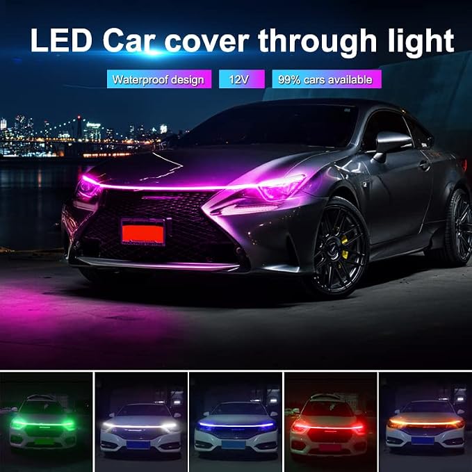 Universal Car Hood Daytime Running Light Strip, 79 Inch Car Hood Light Strip, Waterproof Led Hood Light Belt Flexible Led Auto Decorative Atmosphere Lamp 12V (Ice Blue)