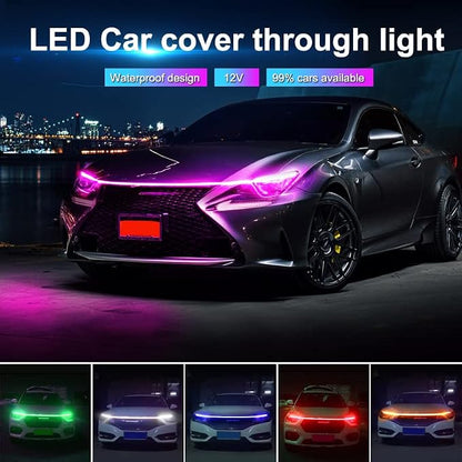 Universal Car Hood Daytime Running Light Strip, 79 Inch Car Hood Light Strip, Waterproof Led Hood Light Belt Flexible Led Auto Decorative Atmosphere Lamp 12V (Ice Blue)