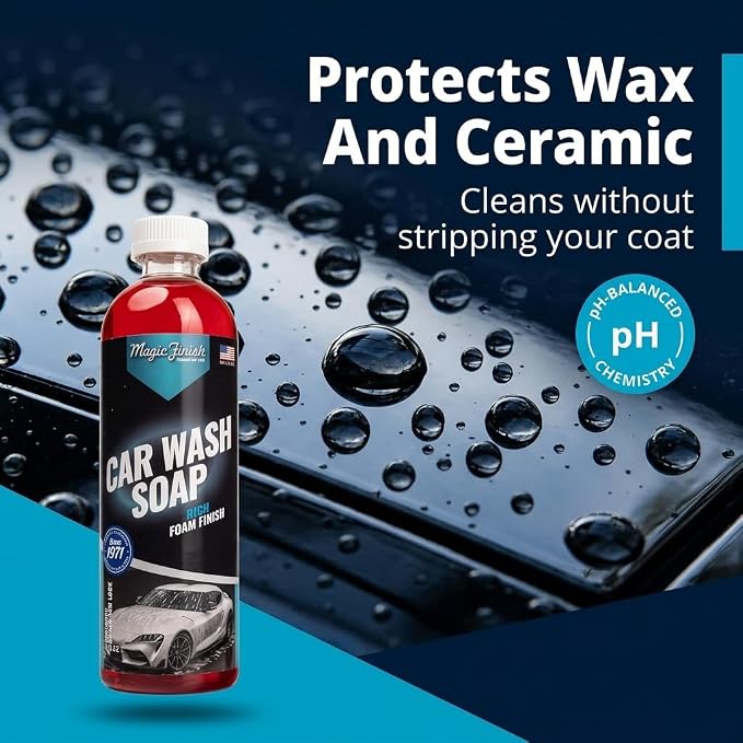 Magic Finish Car Wash Soap (16 fl oz) – Ultra-Sudsing Car Washing Supplies for Foam Cannon or Hand Wash with Apple Scent – Rich Foaming, pH-Balanced Formula for Ceramic Coats & Waxed Finishes
