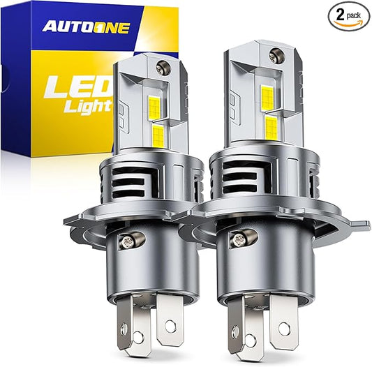 AUTOONE H4 9003 HB2 Bulbs, No Flicker 6500K White, 60,000LM Brightness, Easy 3 Min Plug and Play, IP68 Rated, Long Lifespan, 2 PCS