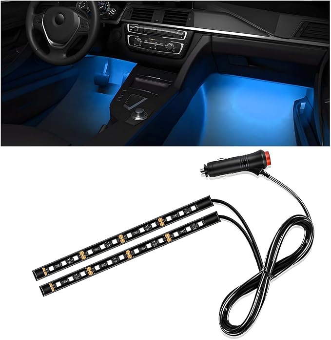Wevdn Car Interior LED Strip Light, 12V 24 LED Neon Ambient Night Light with Cigarette Lighter Plug, Automotive Atmosphere Decorative Under Dash Lighting Kit, Car Accessories (Ice Blue)