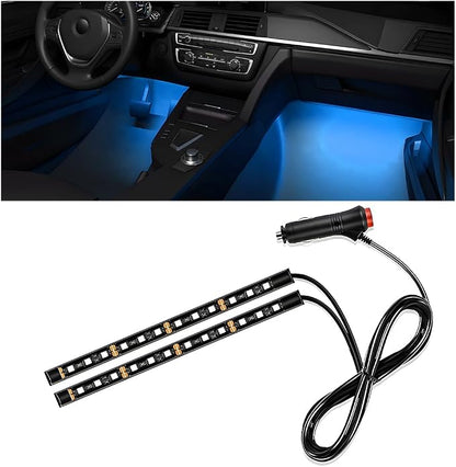 Wevdn Car Interior LED Strip Light, 12V 24 LED Neon Ambient Night Light with Cigarette Lighter Plug, Automotive Atmosphere Decorative Under Dash Lighting Kit, Car Accessories (Ice Blue)