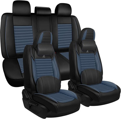Seat Covers Full Set Fit for Nissan Rogue 2015-2026, Breathable and Comfortable Leather Car Seat Cover, Deluxe Waterproof Cushion Cover Auto Interior Accessories (Black Blue)