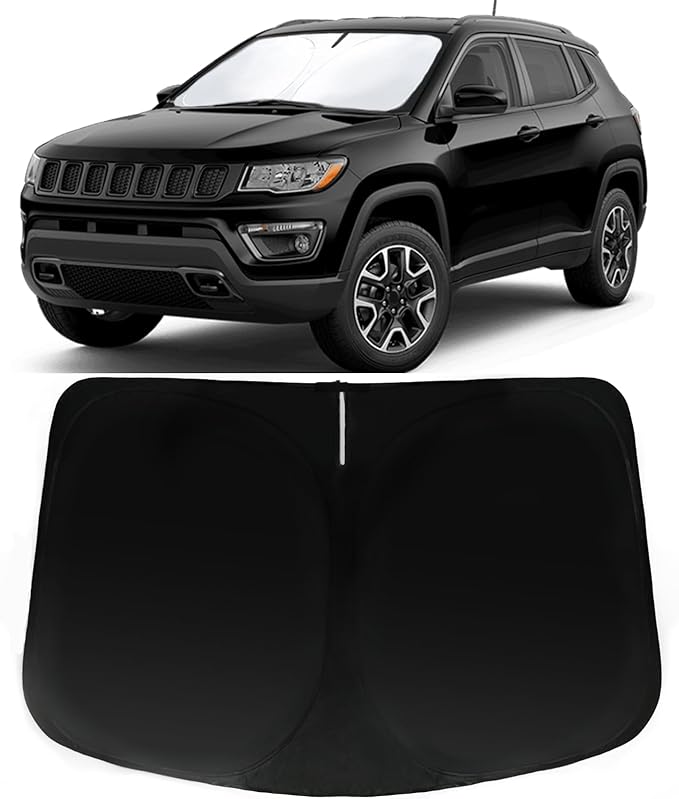 Windshield Sun Shade for Jeep Compass 2017-2025, Car Front Window Sunshade with 240T Sun Visor Protector Blocks UV Rays Heat Sun Shield Accessories