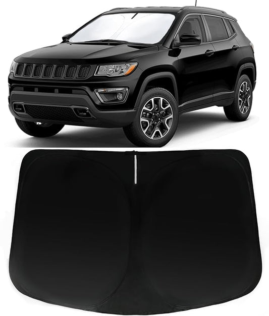 Windshield Sun Shade for Jeep Compass 2017-2025, Car Front Window Sunshade with 240T Sun Visor Protector Blocks UV Rays Heat Sun Shield Accessories