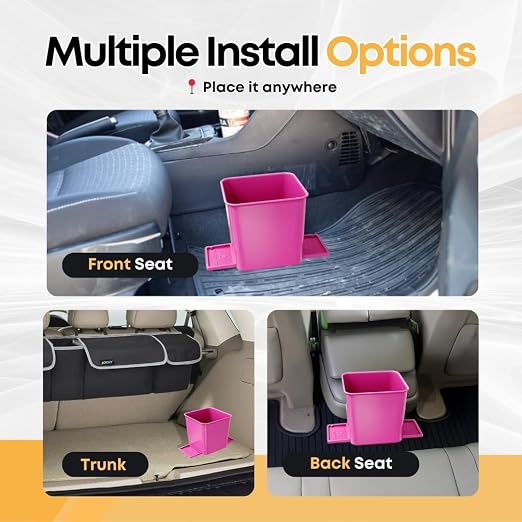 Car Trash Can for Vehicles Leakproof Compact Garbage Bin w/ Stability Flap, Anti-Slip Base, Portable Trash Holder for Cars, Trucks, SUVs, Minivans Compact, Auto Container Organizer (Pink, Small)