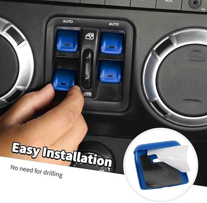 Jimen for JK Window Button Covers, 4PCS Center Console Window Switch Cover Interior Trim Kits Compatible with Jeep Wrangler JK & Unlimited 2012-2018, Aluminum Alloy (Blue)