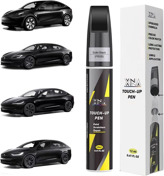 Car Touch Up Paint(Solid Black(PBSB)) for Tesla, 2 in 1 Car Scratch Remover with Pen Tip and Brush, Exact Color-Matched for Car Paint Scratch Repair, Quick & Easy Fix Chips and Nicks