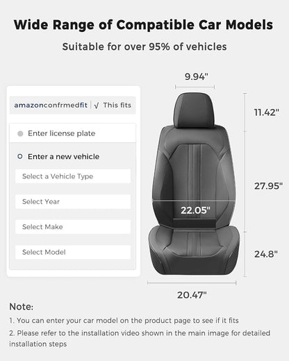 Huidasource Gray Front Seat Covers, Luxury Faux Leather Front Car Seat Covers, Compatible with Airbags Seatbelt Buckles, Perforation, Cooling＆Heating, Universal Fit for Most Cars Vans Trucks SUVs Gray