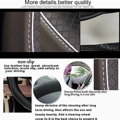 ESEWALAS Universal Car Steering Wheel Cover,Anti-Slip Leather Steering Wheel Cover,Sports Style Steering Wheel Protector,Car Interior Accessories Auto Steering Wheel (Black with White)