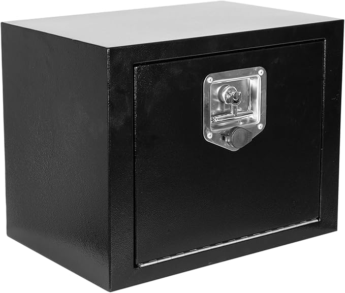 18"X12"X14" Underbody Steel Utility Truck Tool Box Chest With Lock and Keys，Heavy Duty Trailer Toolbox for Pick Up Truck RV Trailer, Black Storage Organizer Box