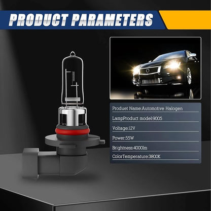 9005 HB3 Halogen Headlight Bulb,3800K, 4000 Lumens,12V 55W Standard Halogen Light Bulb,Head Light Bulbs for Car,High Brightness Headlight Bulb,Headlight Bulbs High and Low Beam,Pack of 2