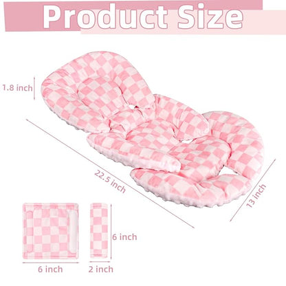 Infant Car Seat Insert Cushion, Baby Car Seat Head Body Support for Girls & Boys, Reversible Newborn Car Seat Insert with 2 Extra Strap Paddings, Premature Car Seat Cushion, Pink Checkerboard
