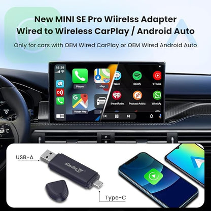 Carlinkit Mini SE Pro Wireless CarPlay Adapter, Wired to Wireless Converter for OEM Factory Wired CarPlay/Android Auto Cars, 5GHz WiFi Fast Connect with USB C/A Dual Port