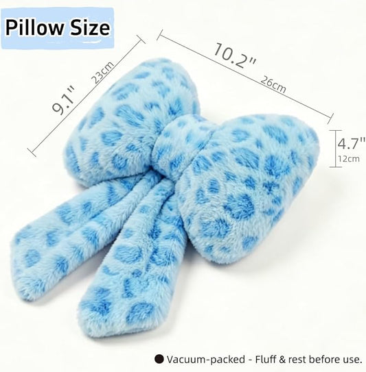Sexysamba 2 Pcs Plush Bow Car Headrest Neck Pillow Cute Bow Pillow for Car Seat Décor Soft Neck Support for Comfortable Driving Traveling Office Fluffy Head Rest Cushion, Blue Leopard Print