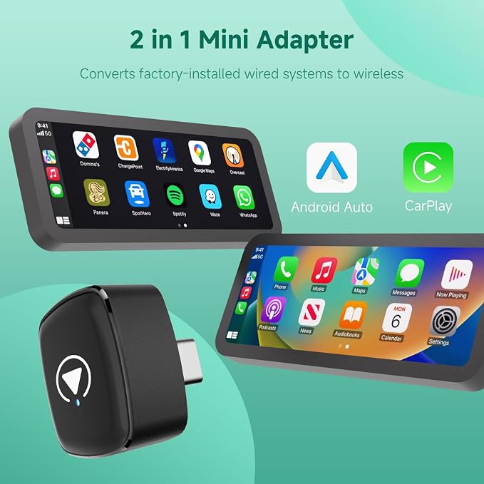 M1-C Wireless CarPlay Android Auto Adapter, Native USB-C Direct Plug, 2-in-1 Wired to Wireless Dongle, No Adapter Needed, Mini Cable-Free Design, Aluminum Alloy & Glass for USB-C Port Cars