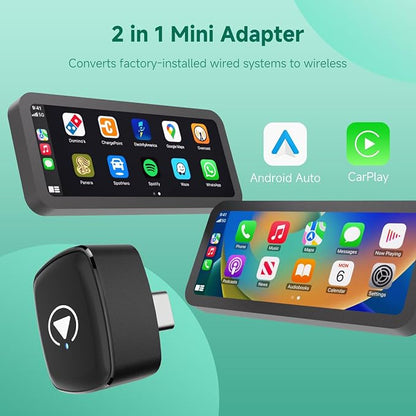 M1-C Wireless CarPlay Android Auto Adapter, Native USB-C Direct Plug, 2-in-1 Wired to Wireless Dongle, No Adapter Needed, Mini Cable-Free Design, Aluminum Alloy & Glass for USB-C Port Cars
