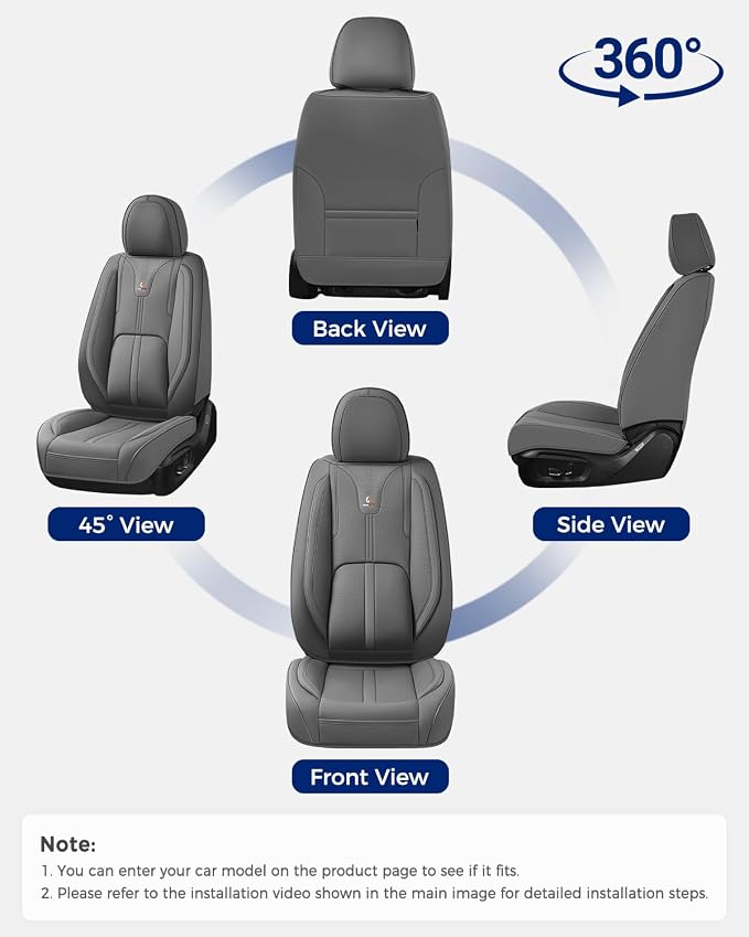 Huidasource Gray Front Seat Covers Luxury Nappa Leather, Front Car Seat Covers with Airbag, Front Storage Pocket, Lumbar Support, Cooling＆Heating, Universal Fit for Most Cars SUV Trucks, Gray