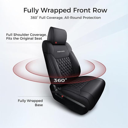 Huidasource Car Seat Covers for Dodge Ram, Front & Rear Full Set Waterproof Leather Pickup Truck Seat Cushion Protector Custom Fit for 2019-2025 RAM 1500 2500 3500 Crew/Mega Cab(Full Set/Black)