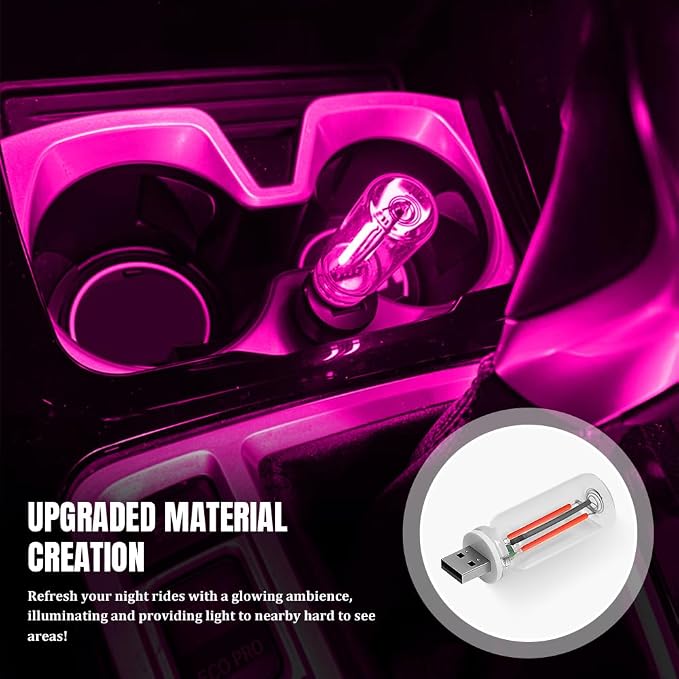 USB LED Car Interior Atmosphere Light, Car USB Night Light, Plug-in Auto Ambient Lighting Retro Lamps, Touch Adjustment LED Automotive Night Lamp Auto Accessories for bedrooms Camping (Pink)