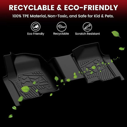 LASFIT Floor Mats 2019-2025 2026 for Ram 2500/3500 Crew Cab Bench Seat, Not for Bucket Seat or Model with PTO KIT or 4X4 Shifter, All Weather TPE Custom Fit Car Mats Floor Liners 1st & 2nd Row, Black