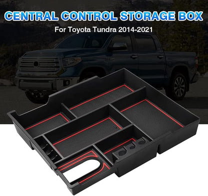 Autorder Center Console Organizer for 2014-2021 Toyota Tundra Accessories Armrest Storage Box Secondary Insert Full Tray with Red/Blue/Black Silicone Pads