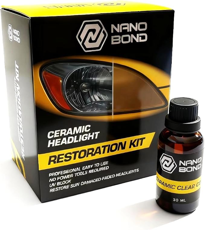 Nano Bond Ceramic Headlight Restoration Kit - No Power Tools Needed, Self-Leveling Headlight Clear Coat, 3 Easy Steps, Removes Oxidation from Foggy Plastic Lenses, 30ml Bottle