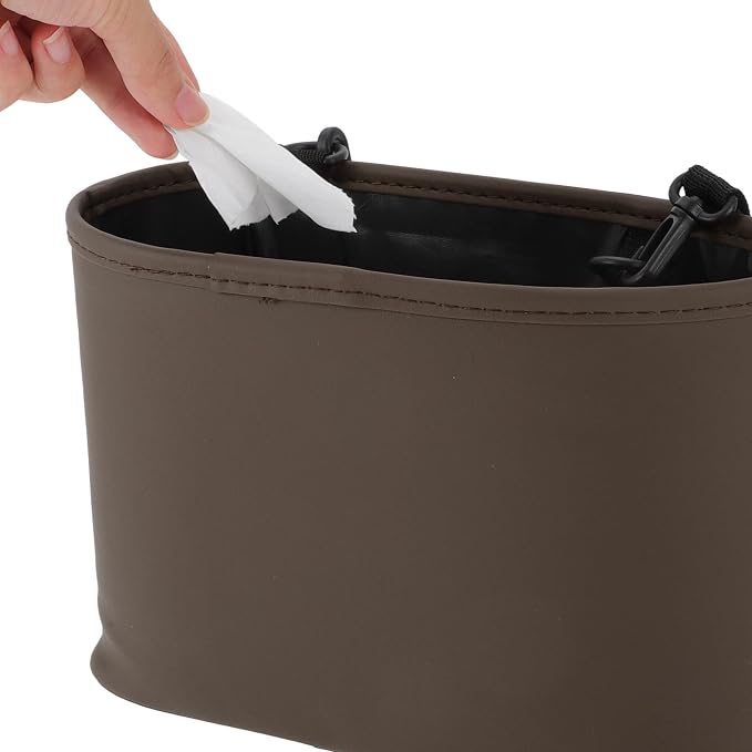 Car Trash Can Portable and Hanging 10.2" Length 4.3" Width 6.7" Height Trash Bin Faux Leather Brown 1 Pcs