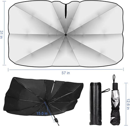 [2026 Upgraded] Sedan SUV Car Sun Shade for Windshield UV Rays and Heat Sun Visor Protector, Foldable Windshield Sun Shade Umbrella,Keep Car Cool,Easy to Use/Store,57''x 30''