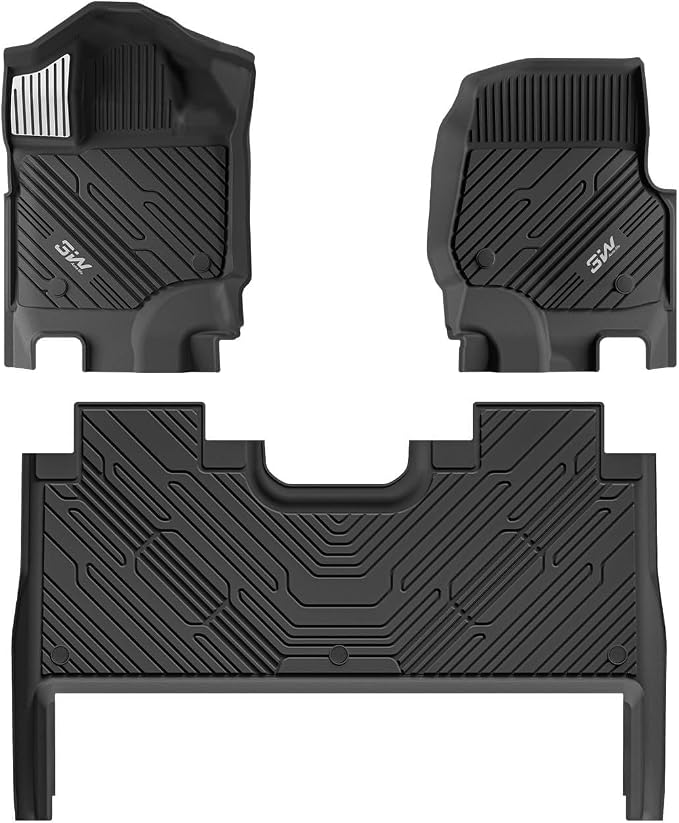 3W Floor Mats (with Metal Pedals) Fit for Ford F-150 2015-2026 & F150 Lightning 2022-2025 SuperCrew, TPE All Weather Car Mats Custom Fit Accessories (w/s Original fold Under-Seat Storage Box)