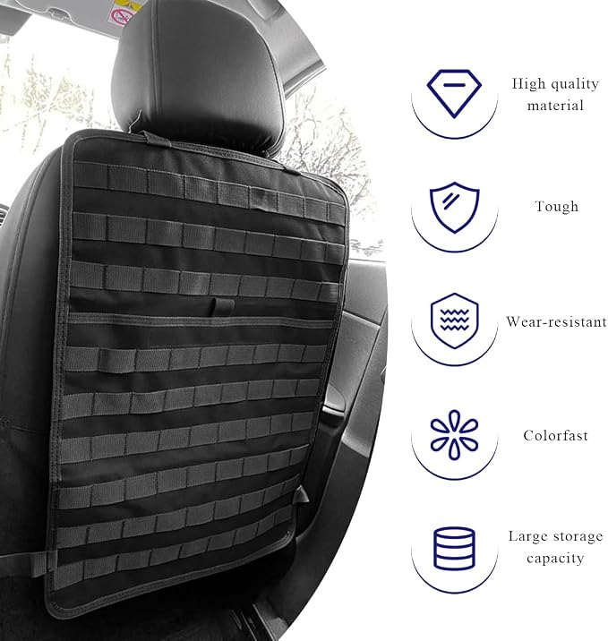 Sun Walker Car Seat Back Organizer, Sag Proof Nylon Vehicle Seat Back Tactical Panel Storage Bag, Universal Backseat Hanger Pad Modular Storage Organizer for Cars Trucks SUVs