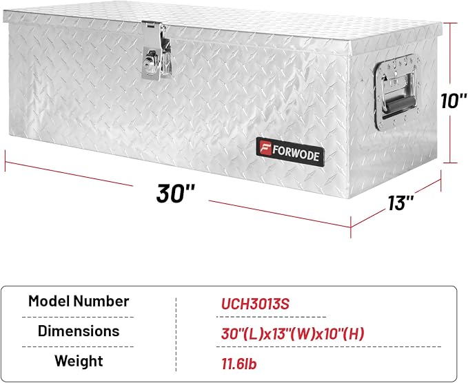 FORWODE 30 Inch Truck Bed Tool Box, Aluminum Heavy Duty Trailer Tool Box for Pickup Truck Bed RV, Toolbox Storage Box with Handle and Lock - Silver