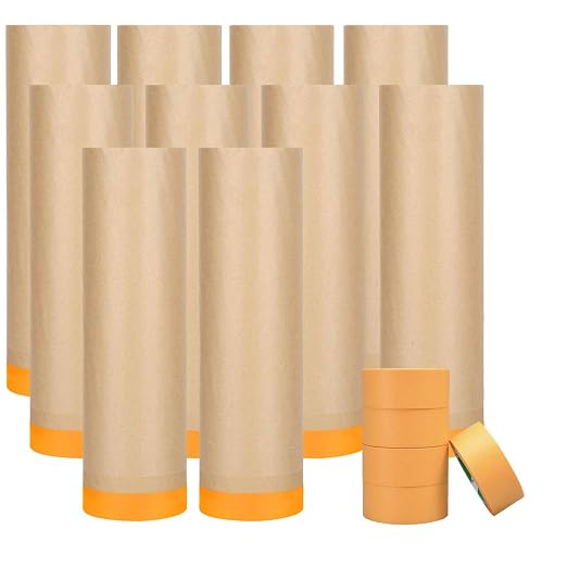 Pre-Taped Paint Masking Paper and Masking Tape Sets, 22inch-50feet Painters Paper and Painters Tape, Automotive Paint Paper, Tape and Drape Waterproof for Painting Protection Covering (10)