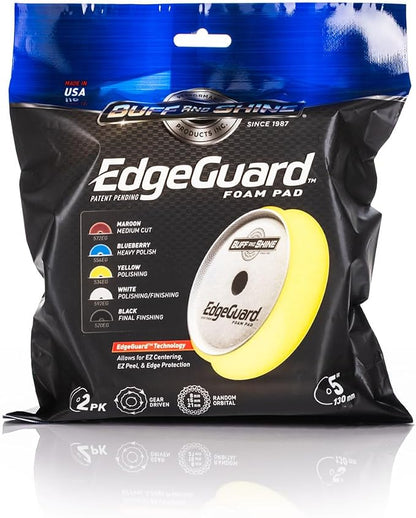 Buff and Shine - EdgeGuard Foam Buffing Pads - Yellow - 5" Polishing Pad - Pack of 2